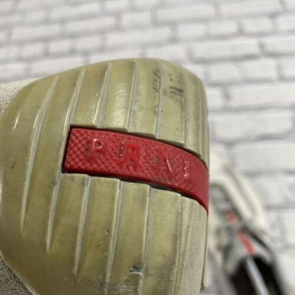 PRADA AMERICAS CUP SNEAKERS SHOES PS0906 WHITE LEATHER/ SILVER - SIZE 9 - Picture 6 of 12